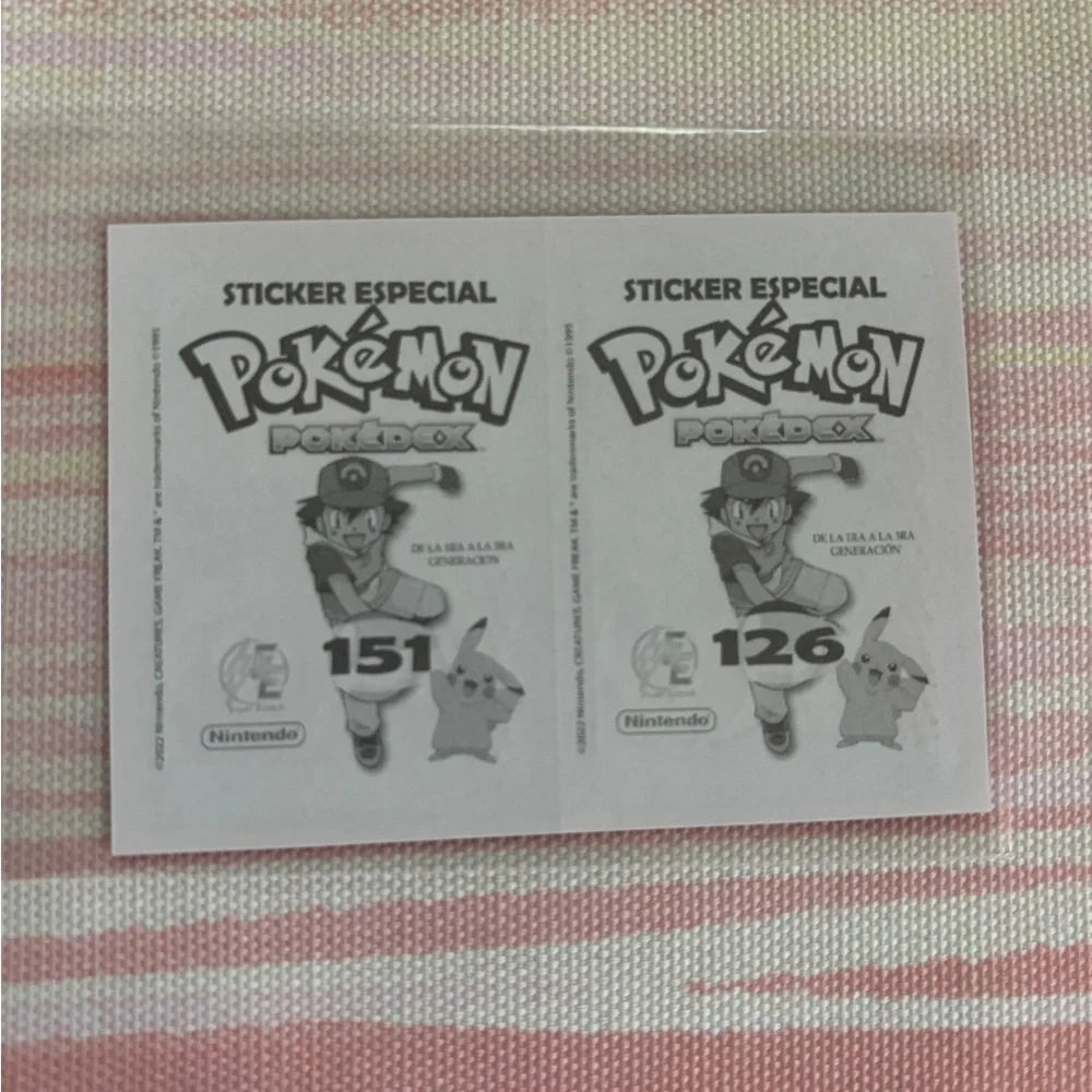 Pokemon Pokedex Sticker - Mew 151 & Magmar 126 Green Cracked Ice Holo Foil RARE!